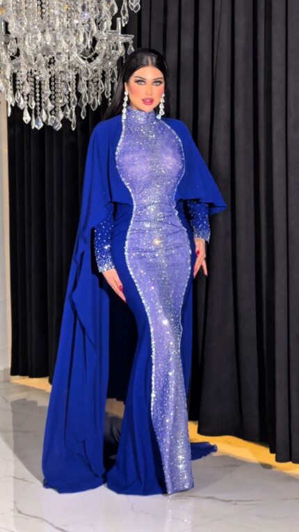 Zena Fashion Taş Baskı Pelerinli Tesettür Abiye Elbise Saks