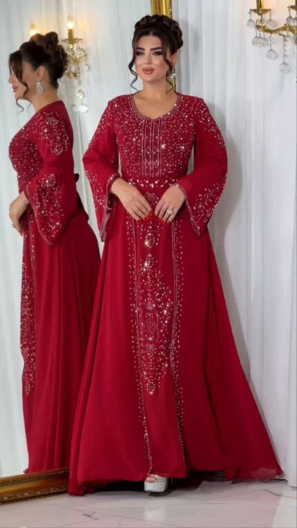 Zena Fashion Taş Baskı Çift Etekli Kemerli Abiye Bordo