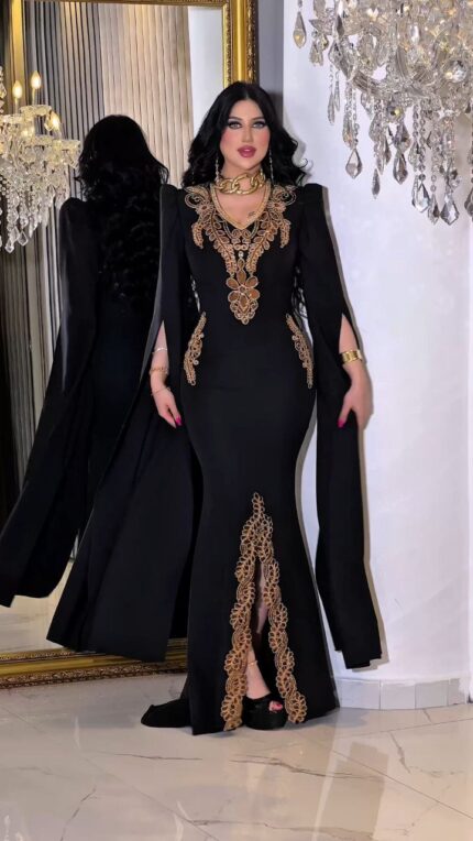 Zena Fashion Nakış İşlemeli Kol Detaylı Abiye Elbise Siyah