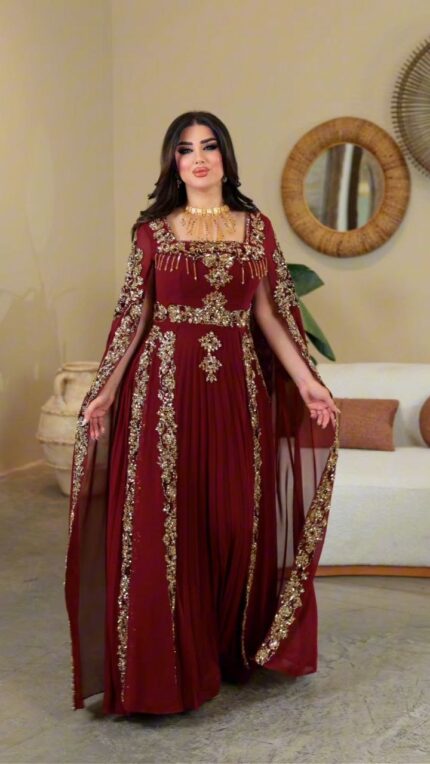 Zena Fashion Özel Tasarım Taş İşlemeli Kaftan  Bordo