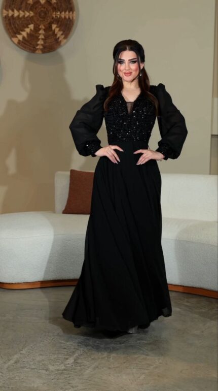 Zena Fashion Göğüs ve Bilek Taş Detaylı Kloş Abiye Siyah